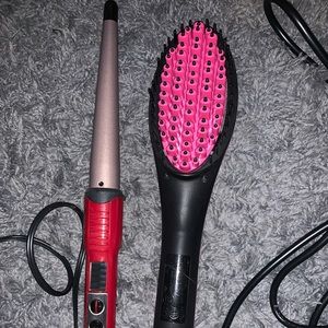 Hair straightener brush and curling wand